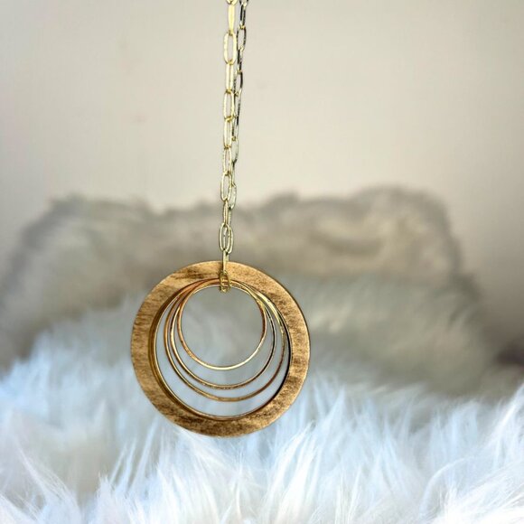 Gold and Wood Circle Necklace - Picture 3 of 4